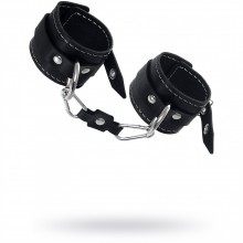 Двухслойные кожаные наручники с белой отделкой, цвет черный, Impirante 11120, длина 20 см.