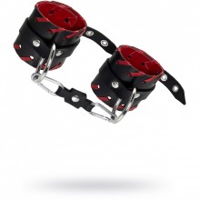 Кожаные наручники с красной окантовкой, черные, Impirante 15120, длина 20 см.