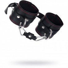 Кожаные наручники с контрастной строчкой, цвет черный, Impirante 17120, длина 20 см.