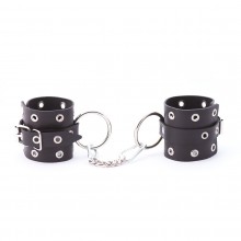 Однослойные наручники из натуральной кожи с люверсами, Crazy handmade сн-1051, цвет Черный, длина 20 см.
