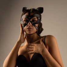 Женская маска черного цвета из натуральной кожи с ушками, Crazy handmade сн-6310, из материала Кожа