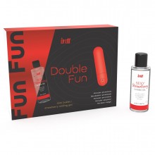 Массажный гель для тела с ароматом клубники в комплекте с вибростимулятором «Double Fun», Intt DF0001, из материала Пластик АБС, цвет Красный, длина 8 см.