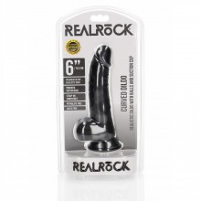 Фаллоимитатор «Curved Realistic Dildo Balls Suction Cup 6» на присоске, цвет черный, Shots Media REA121BLK, из материала ПВХ, коллекция RealRock, длина 15.5 см.