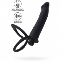 Вибронасадка на пенис для двойного проникновения «Double Penetration Vibrating Cock Ring», цвет черный, силикон, ToyFa 901412-5, коллекция Black & Red, длина 19 см.
