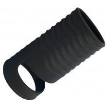 Насадка на пенис с кольцом для мошонки «L», цвет черный, Sex Expert SEM-55225, из материала Силикон, длина 8.5 см.
