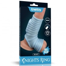 Ребристая насадка на пенис с вибрацией «Wave Knights Ring», цвет голубой, LoveToy LV343128, из материала TPE, длина 14.4 см.