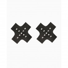 Черные пэстисы в виде креста, Джага-Джага 941-11-1 black dd, из материала Экокожа, цвет Черный, длина 7.5 см.