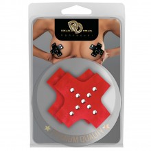 Пэстисы на грудь с клепками «Джага-Джага» в форме креста, цвет красный, 941-11-2 red dd, из материала Экокожа