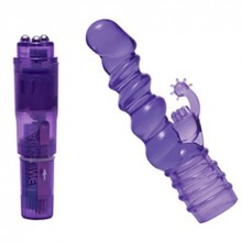 Мини вибратор с насадкой «Rocket Tickler», цвет фиолетовый, TVB-0510F, из материала Пластик АБС, длина 9.5 см.