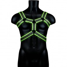 Светящаяся портупея «Body Harness - Glow in the Dar», цвет черный, размер L/XL, Shots Media OU760GLOLXL, из материала Экокожа