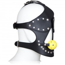 Шлем-маска с шорами и кляпом, цвет черный, TFB-0430, из материала Экокожа