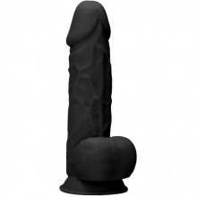 Фаллоимитатор с мошонкой «Realistic Cock With Scrotum» термореактивный, цвет черный, REA076BLK, бренд Shots Media, из материала Силикон, коллекция RealRock, длина 21.6 см.