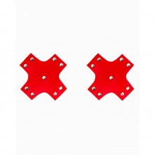 Красные пэстисы на грудь, Джага-Джага 941-12-2 red dd, из материала Экокожа, длина 7.5 см.
