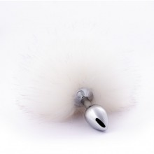 Анальная пробка с искусственным хвостом, цвет белый, CH-7201, бренд Crazy Handmade, из материала Металл, диаметр 2.7 см.