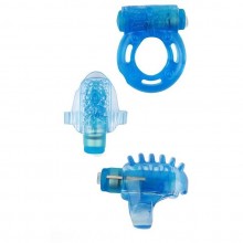 Набор из 3 игрушек с вибрацией «Teasers Ring Kit», цвет голубой, Chisa Novelties CN-100343829, из материала TPE, коллекция GK Power, длина 4.7 см.