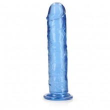 Фаллоимитатор реалистичный «Crystal Clear Dildo» на присоске, цвет синий, Shots Media REA154BLU1, из материала TPE, коллекция RealRock, длина 23 см.