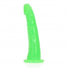 Фаллоимитатор на присоске «Slim Realistic Dildo With Suction Cup» люминесцентный, цвет зеленый, Shots Media REA141GLOGRN1, коллекция RealRock, длина 15.5 см.