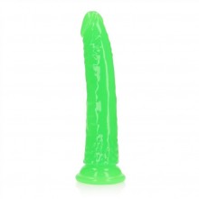 Фаллоимитатор на присоске «Slim Realistic Dildo With Suction Cup» люминесцентный, цвет зеленый, Shots Media REA143GLOGRN1, из материала TPE, длина 20 см.