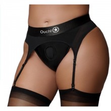      Vibrating Strap-on Thong With Garters,  ,  XL/XXL, Shots Media OU829BLKXLXXL1,  Ouch!