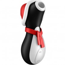 Вакуумно-волновой стимулятор клитора «Пингвин Новогодний», цвет черный, Satisfyer 4059945, из материала Силикон, длина 10.8 см.
