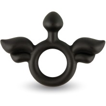 Кольцо эрекционное «Rooster Jeliel Angel» с крылышками, цвет черный, Velv'Or E31026, бренд VelvOr, диаметр 3 см.