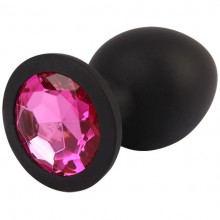 Матовая анальная втулка с розовым кристаллом, цвет черный, Chisa Novelties CN-941416172, длина 9.5 см.