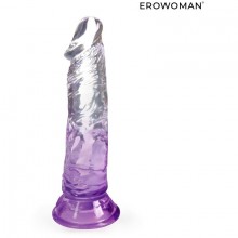 Фаллоимитатор гелевый на присоске, цвет фиолетовый, Bior Toys let-14006, из материала TPE, коллекция Erowoman - Eroman, длина 18.5 см.