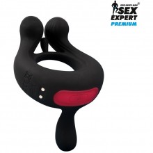 Эрекционное кольцо с вибрацией и пультом управления, Sex Expert sem-55230, из материала Силикон, цвет Черный, диаметр 3.2 см.