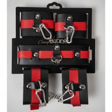 БДСМ-набор из черной кожи с красным ремнем, Crazy handmade ch-23039, из материала Кожа, цвет Красный