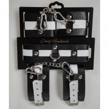 BDSM-набор из черной кожи с белым ремнем, Crazy handmade ch-23038, из материала Кожа, цвет Белый