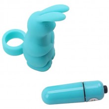 Насадка на палец в виде зайчика с вибрацией, голубая, Chisa novelties CN-371332219, длина 10 см.