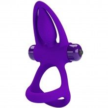 Эрекционное кольцо на пенис и мошонку с вибрацией, цвет фиолетовый, Baile BI-210306, из материала Силикон, коллекция Pretty Love, длина 9.9 см.