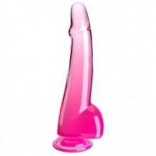 Гладкий фаллоимитатор «King Cock Clear 10 with Balls» с мошонкой, цвет розовый, PipeDream 5472040000, из материала TPE, длина 27.9 см.