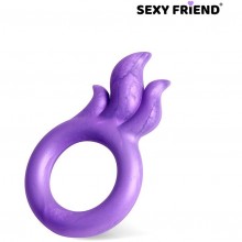 Эрекционное кольцо с тремя отростками, цвет фиолетовый, Sexy Friend SF-40211, длина 9 см.