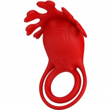 Эрекционное кольцо с вибрацией «Ruben» с подхватом мошонки, цвет красный, материал силикон, Baile BI-210311, длина 8.5 см.