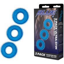 Комплект из трех колец для эрекции «3-Pack Ultra-Stim Stretch Cock Rings», BlueLine BLM4030-BLU, из материала TPE, цвет Голубой, диаметр 4.4 см.