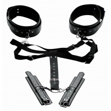 БДСМ система для бондажа «Master Series Acquire Easy Access Thigh Harness With Wrist Cuffs», XR Brands XRAE801, цвет Черный
