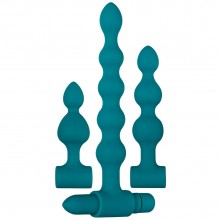 Набор анальных стимуляторов «Adam & Eve Vibrating Bumpy Beads Set» с вибропулей, цвет зеленый, Evolved AE-WF-5354-2, из материала Силикон, цвет Бирюзовый