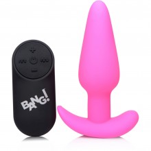 Анальная пробка «Bang 21X Remote Control Vibrating Silicone Butt Plug» с пультом дистанционного управления, цвет розовый, XR Brands XRAG563-Pink, коллекция Bang!, длина 10.4 см.