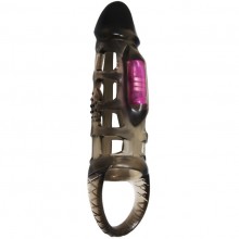 Насадка на пенис с кольцом для мошонки «Penis Sleeve Harrison» с вибрацией, цвет черный, Baile BI-026209-1, из материала TPR, коллекция Pretty Love, длина 18 см.