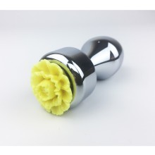 Маленькая анальная втулка с украшением в виде желтого цветка, металл, TAP-0058Y, бренд OEM, цвет Желтый, длина 8.3 см.