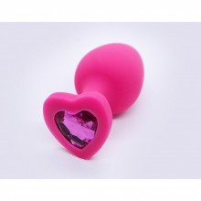 Розовая анальная втулка с кристаллом в форме сердца, размер L, TAP-0972, из материала Силикон, длина 9.3 см.