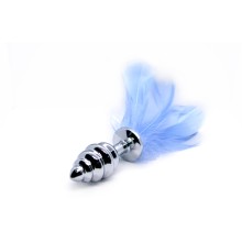 Рельефная пробка c перьевым хвостиком, цвет голубой, TAP-0913G, длина 7.2 см.