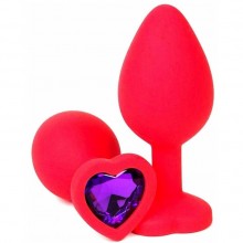 Красная анальная втулка с кристаллом в форме сердца, размер L, TAP-0975, из материала Силикон, цвет Красный, длина 9.3 см.