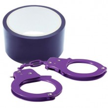 Набор для фиксации «BONDX METAL CUFFS AND RIBBON» - наручники и липкая лента, Dream Toys 21002, цвет Фиолетовый