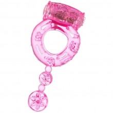 Эрекционное виброкольцо с хвостом, Toyfa Basic 818039-3, цвет Розовый, диаметр 3.5 см.
