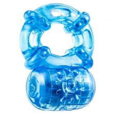 Эрекционное виброкольцо «Reusable 5 Function Cock Ring», цвет синий, Blush Novelties BL-30802, из материала TPE, коллекция Stay Hard, диаметр 3.8 см.