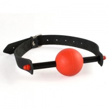 Черный кляп с красным шариком-трензелем, Sitabella 3396-12, бренд СК-Визит, из материала Кожа, цвет Красный, диаметр 4.5 см.