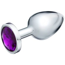 Серебристая металлическая анальная пробка «»Оки-Чпоки» с фиолетовым кристаллом, L, Сима-Ленд 7577473, цвет Фиолетовый, длина 9 см.
