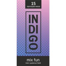 Презервативы «mix fun микс удовольствий» с ребрами, 15 штук, indigo mix fun № 15, цвет Прозрачный, длина 18 см.